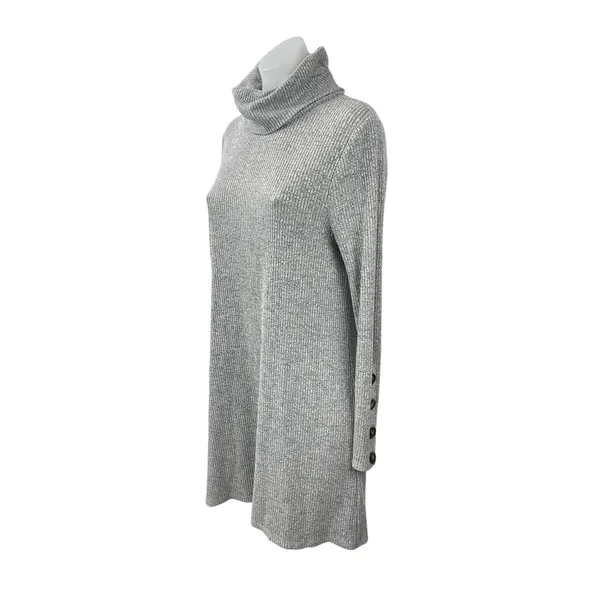 Neely Women's Gray Ribbed Knit Cowl Neck Long Sleeve Mini Tunic Sweater Dress M - Image 4