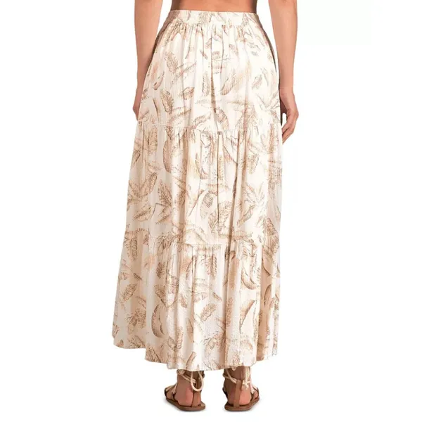 Elan Maxi Skirt Women XL Beige Lima Leaf Print Tiered Boho TP4152 New - Image 2