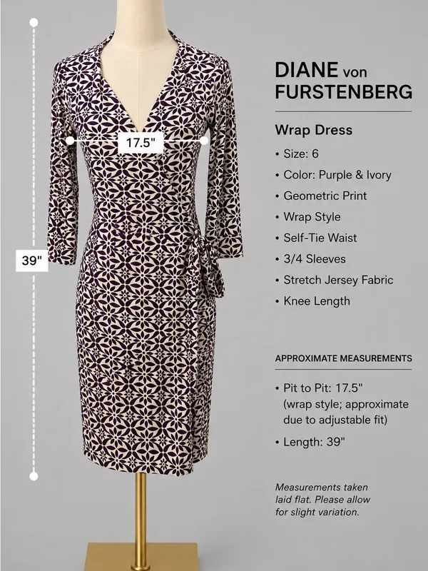 Diane Von Furstenberg Purple and Cream Floral Wrap Midi Dress - Image 2