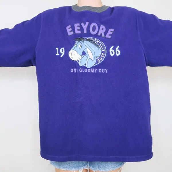Vintage 90s Disney Store Exclusive Eeyore One Gloomy Guy Purple Sweatshirt - Image 2