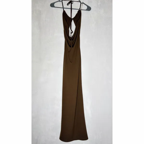 Meshki Maddie Ribbed Chocolate Brown Maxi Dress - Image 8