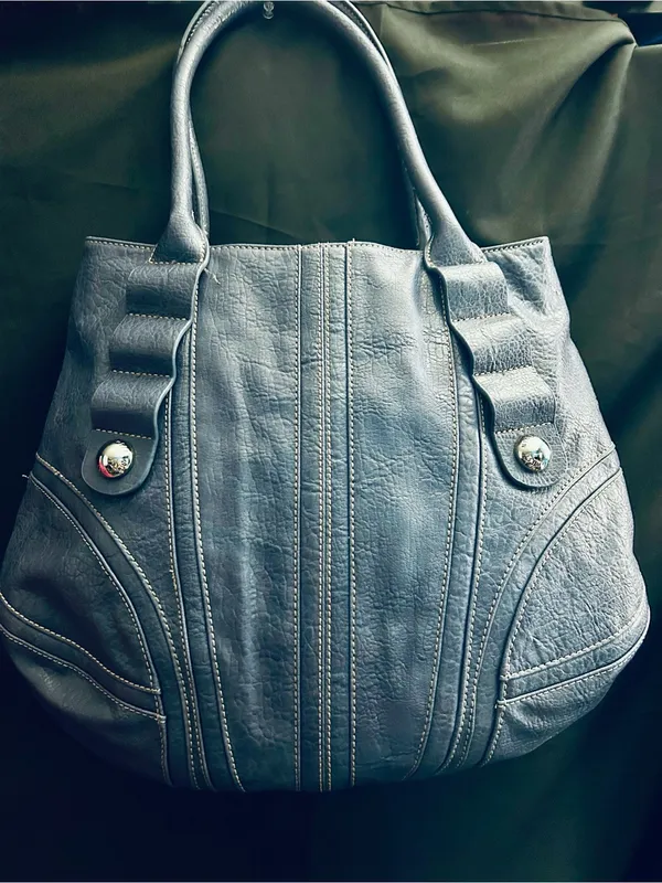 Nine West Large Textured Blue Shoulder Tote with Decorative Stitching - Image 2