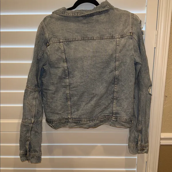 Free People Light Blue Distressed Denim Jacket - Image 7