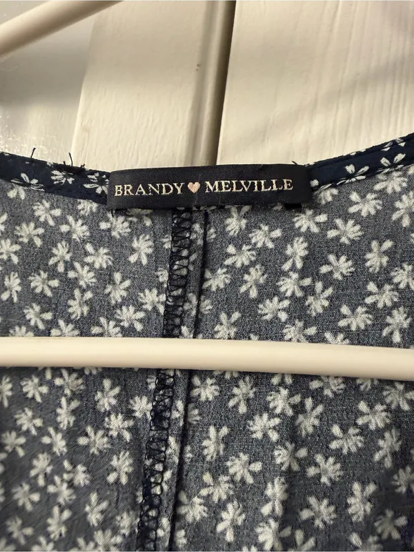 Brandy Melville Navy Blue Floral Wrap Midi Dress - Image 2
