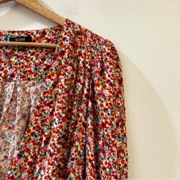 AFRM Nora Floral Bodysuit in Red‎ Ditsy Long Sleeves Size M - Image 4