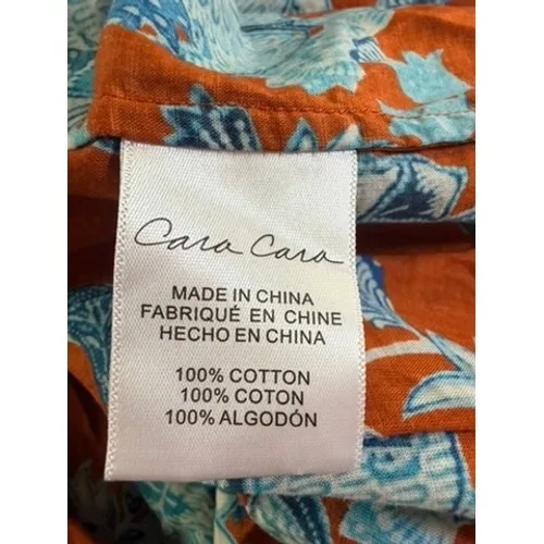 Cara Cara Jazzy Floral Smocked Maxi Dress Puff Sleeve Orange Blue Size Medium - Image 5