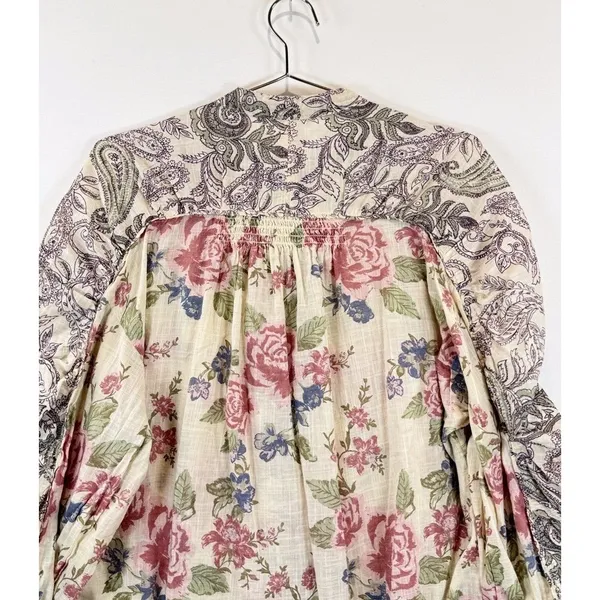 Free People Womens Beige Maraya Floral Paisley Puff Sleeve Blouse Boho Small - Image 11