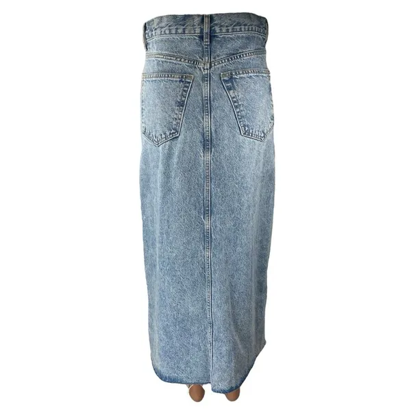 MNG Mango Blue High Waisted Slit Maxi Straight Pencil Denim Jeans Skirt Size XS - Image 3