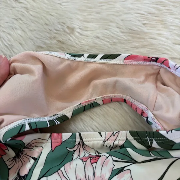Pink White & Green Floral Open Back Ruched One Piece Swimsuit - Image 7