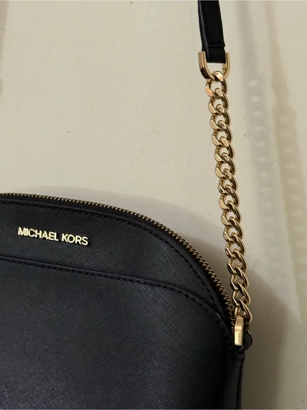 Michael Kors Black Leather Crossbody with Gold Chain Strap - Image 6