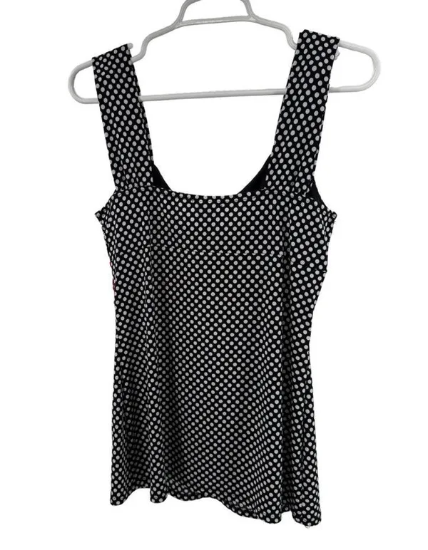 Maurices Y2K Babydoll stretchy Black White red Polka Dot tank pin up 90s M - Image 2