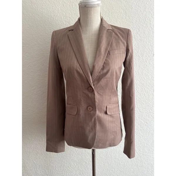 New York & Company Pant Suit Size 0 Tall Brown Pinstripe Blazer Trousers Set - Image 3