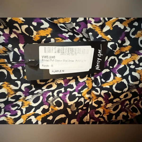 Nasty Gal Abstract Print Puff Sleeve Square Neckline Mini Dress‎ Size Medium - Image 7