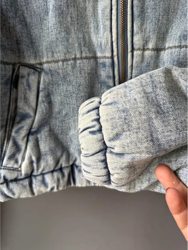 Sweet Habit Light Wash Denim Puffer Jacket, Size S - Image 7