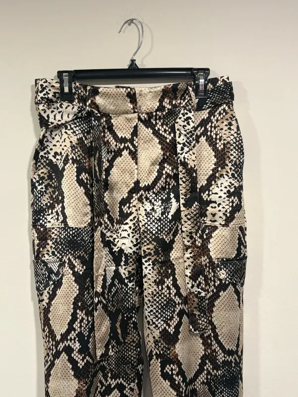 Express Snake-Print Paperbag Trousers in Beige, Black and Brown - Image 4