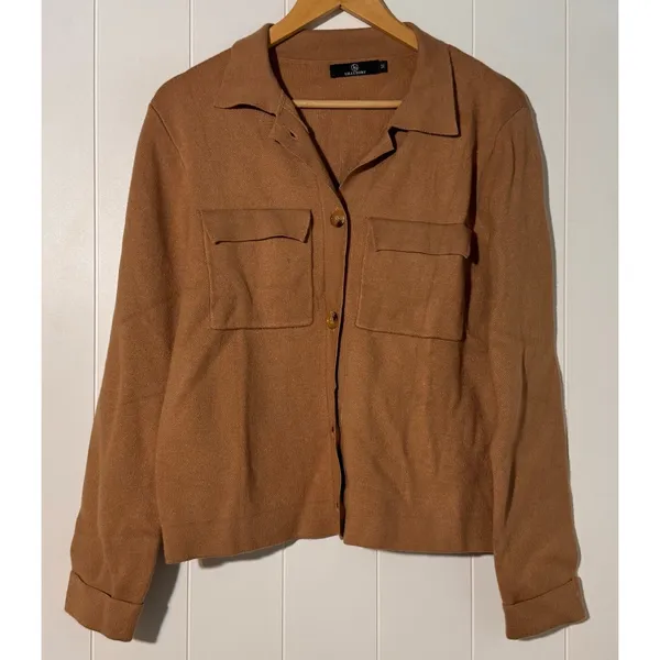 Lillusory Cardigan Sweater Medium Camel Button Front Lightweight Knit Brown - Image 2