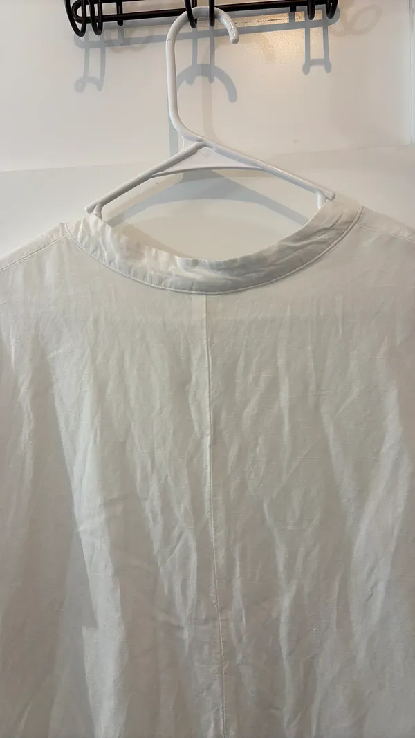 White Linen H&M Midi Maxi Dress T-shirt V-neck - Image 3