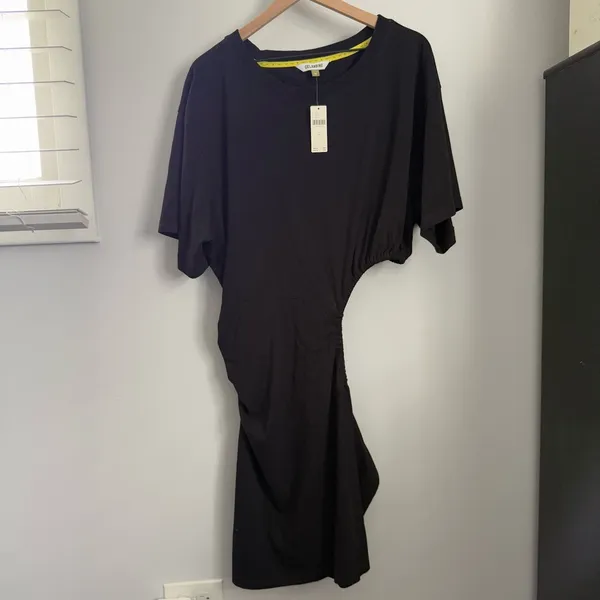 Anthropologie Celandine Large‎ NEW Short-Sleeve Cutout Fitted Mini Dress Black Crew Neck - Image 3