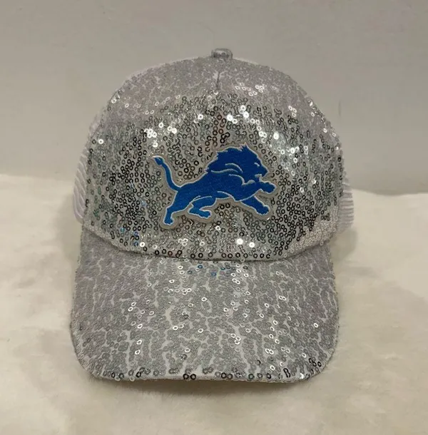 Detroit Lions logo hat! Glitter sequin trucker baseball cap! - Image 7