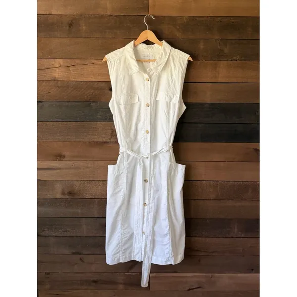 Vintage White Button Front Shirt Dress Liz Claiborne Minimal Utility Midi Dress - Image 2