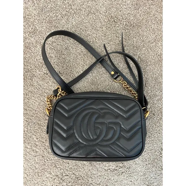 Gucci GG Marmont Mini Camera Bag Black Matelassé Leather Crossbody - Image 4