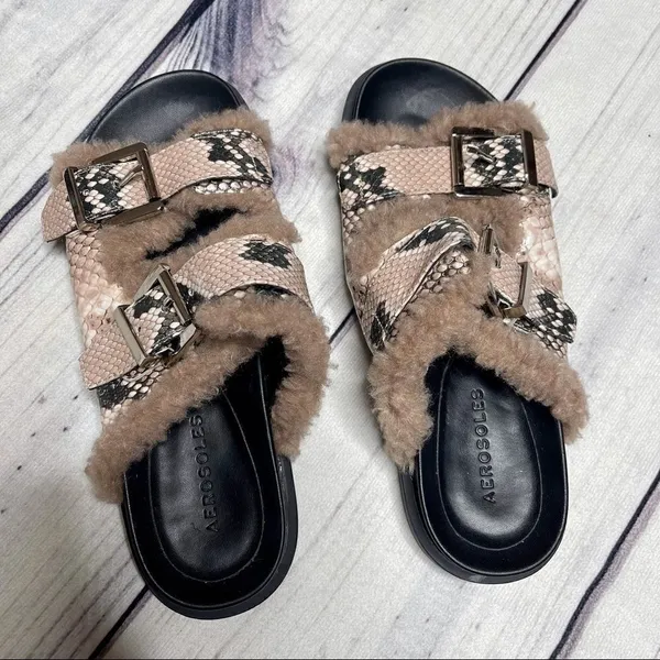 Aerosoles Olivia Snakeskin Platform Sandals Women’s Size‎ 6 Fur Lined - Image 8