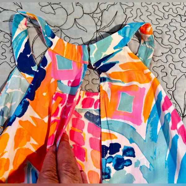 Lilly Pulitzer Edona Romper Goombay Smashed Pink Blue Orange Sz 00💛 - Image 8