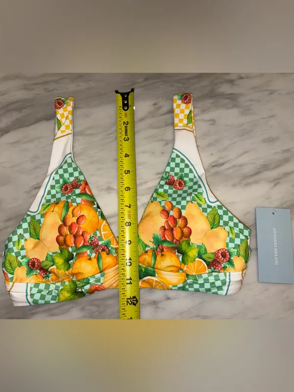 NWT Antonio Melani Fruit Print Bikini Set Checkered Two Piece Swimsuit Small - Image 4
