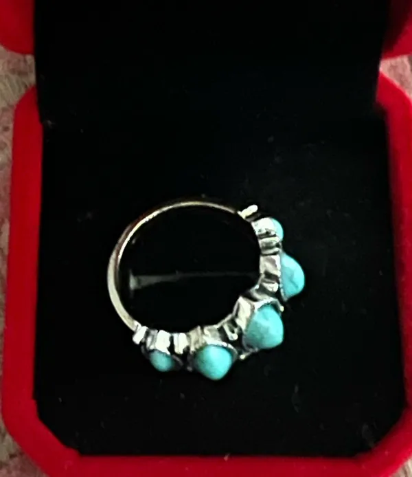 Women’s Stainless Steel Silver Faux Turquoise Embellished Ring Size 7 - Image 2