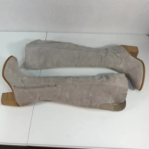 Diba True 7.5 M Leg Up Over the Knee Boots Suede Leather Block Heel Grey Boho - Image 3
