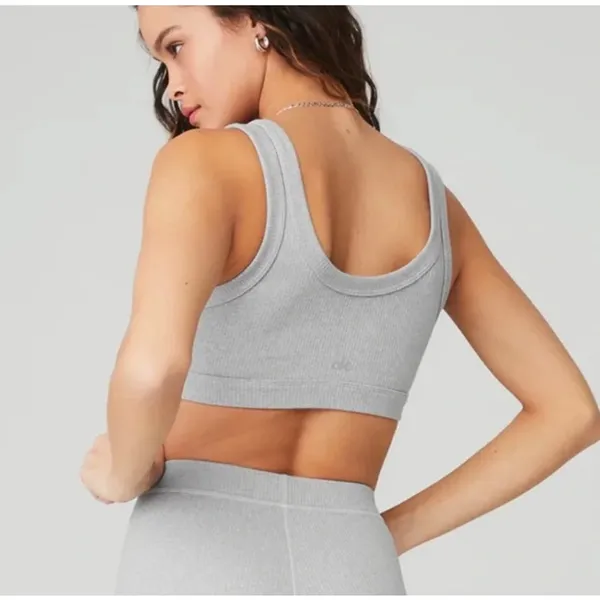 Alo Yoga Wellness Ribbed Heather Grey Athletic Sports Bra Size S - Image 6