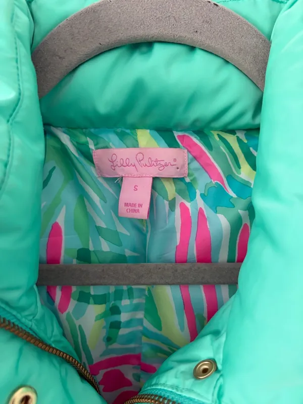 Lilly Pulitzer Isabelle Teal Green Sleeveless Down Filled Puffer Vest S - Image 4