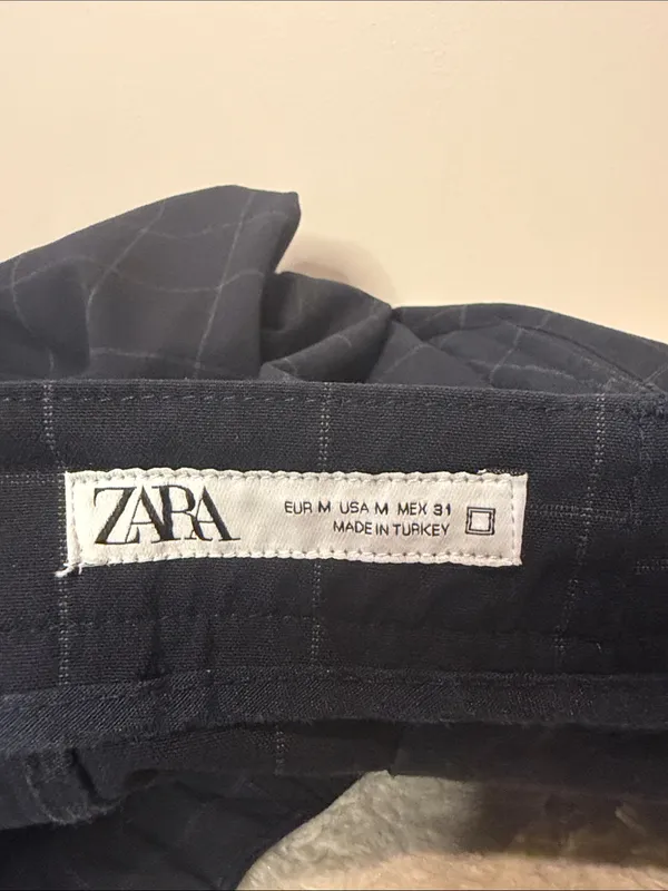 Zara Plaid Print Straight Leg Crop Pants Black White Elastic Waistband SZ M - Image 3