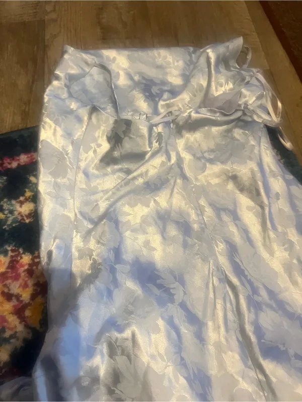 Lulus Close to Your Heart Dusty Blue Satin Jacquard Cowi Slip Dress Size L - Image 8