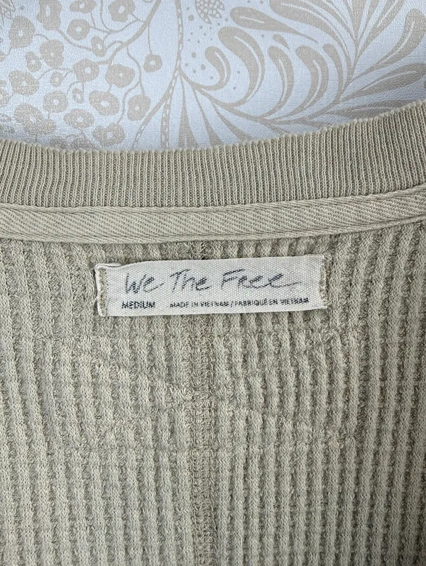 We The Free Beige Oversized Owen Thermal V-Neck Long Sleeve Top - Size - Medium - Image 6