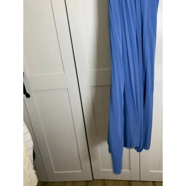 Love X Design Maxi Dress XL Blue Rayon Boho Flowy Tiered Tie Shoulder Resort - Image 9