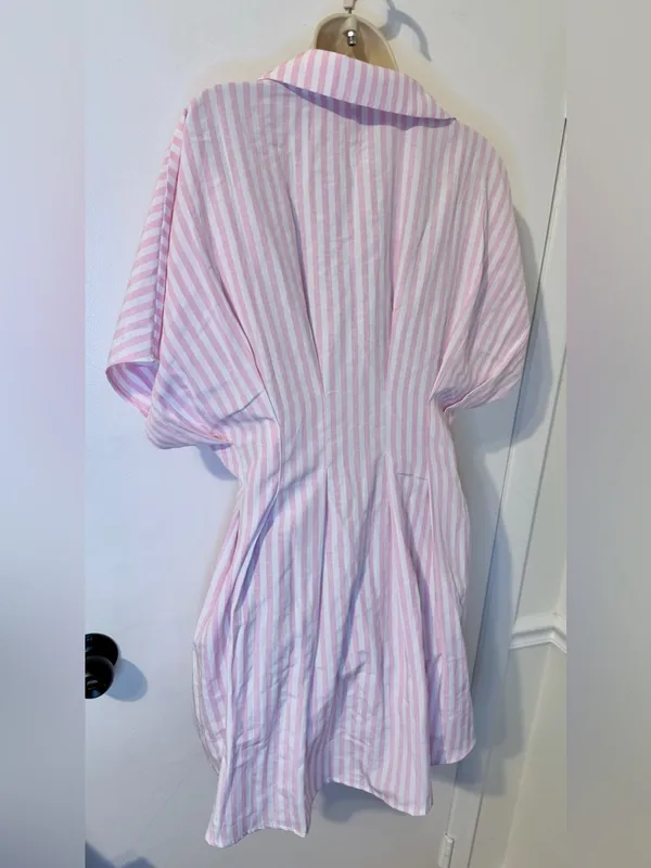 NWT COMMENSE Pink White Striped Shirt Dress L Collared Button Down - Image 8