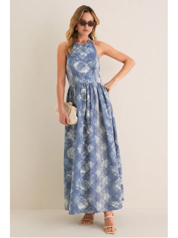 Tuckernuck Provence Hills Marcie Halter Linen Blend Maxi Dress Pockets Feminine - Image 7
