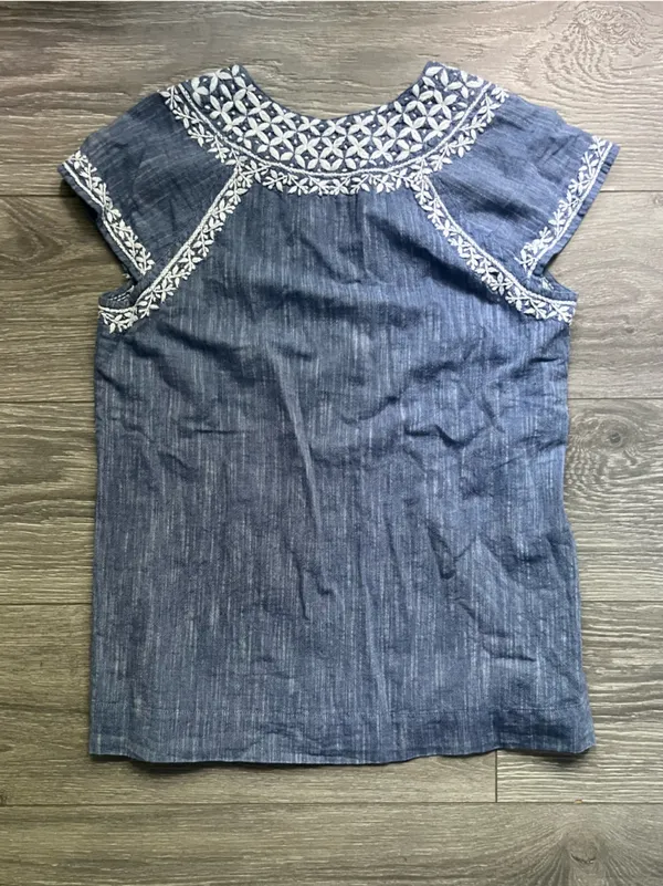 Roller Rabbit Blue White Cap Sleeve Embroidered 100% Cotton Boho Preppy Top S - Image 2