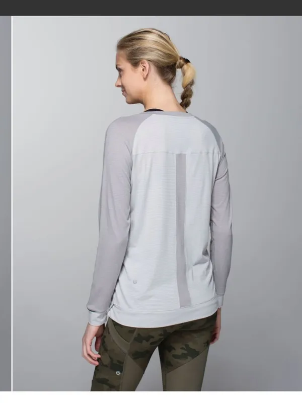 Lululemon Runamuck Long Sleeve Striped Henley Top Women’s Gray 12 - Image 8