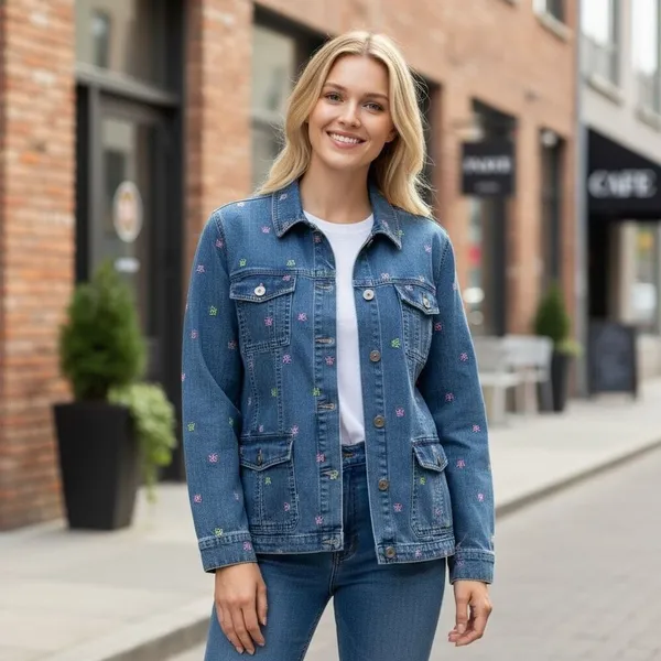 Vintage ALFRED DUNNER Denim Jacket Size 12 Blue 80s Embroidered‎ Butterfly Cute! - Image 14