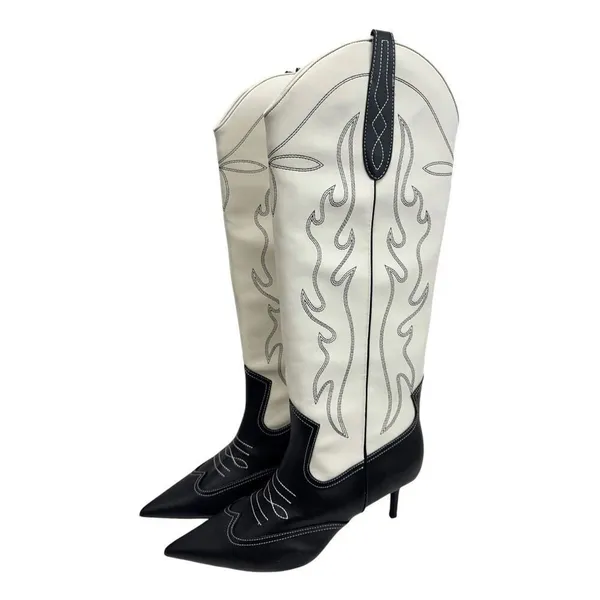 INC International Concepts Black Cream Flame Western Stiletto Boots 6.5 NEW‎ - Image 3