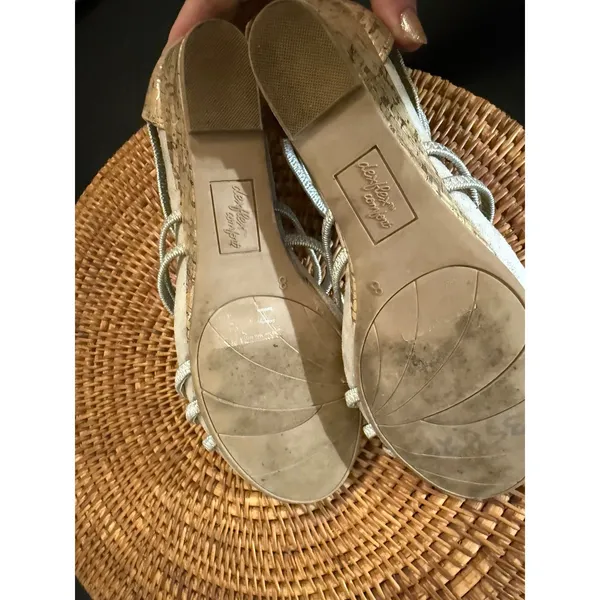 Dexflex Comfort Womens Silver Strappy Cork Wedge‎ Sandals Back Zip Size 8 - Image 10