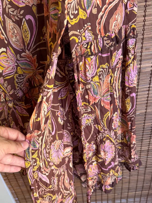 Vintage Angie Autumn Petals Brown Floral Boho Maxi Dress Size Small NWOT - Image 7
