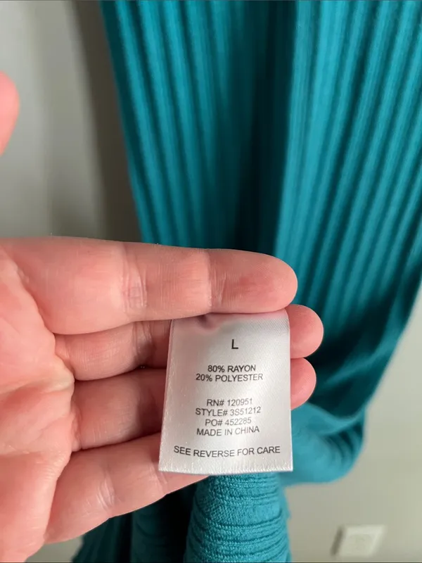 Olive + Oak Ribbed Sweater Knit Midi Dress Teal Side Slit Stretch L - Image 5