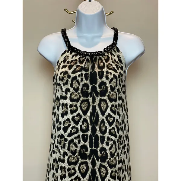 MSK Cream Animal Print Halter Shift Dress Chain Detail Size L New With Tag - Image 2