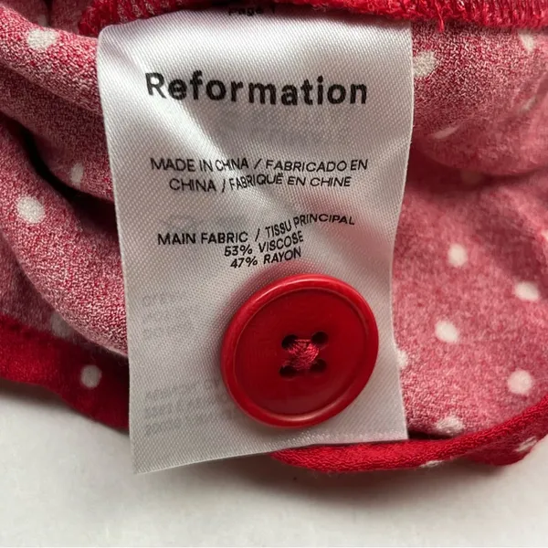 Reformation Leith Mini Dress 0‎ Sleeveless Polka Dot Red White Collar Button NEW - Image 3