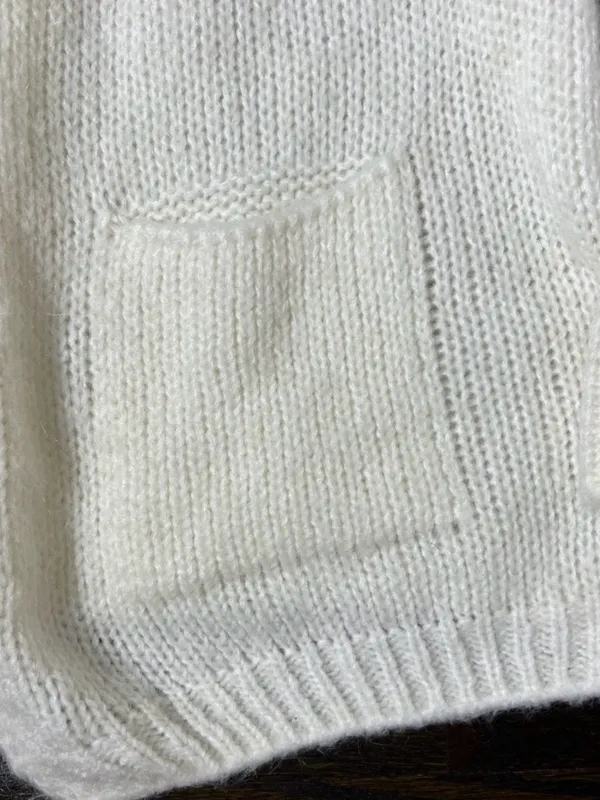 Cream Open Front Knit Mohair Blend Cardigan Sweater - Image 4