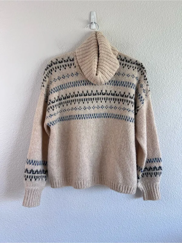 Madewell Women's Somervell Fair Isle Turtleneck Sweater Chunky‎ Knit Cropped - Image 2
