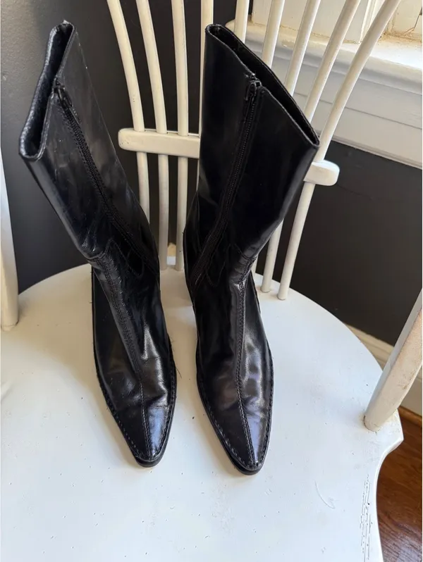 Nine West Black Leather Mid-Calf Boots with Block Heel - Image 11